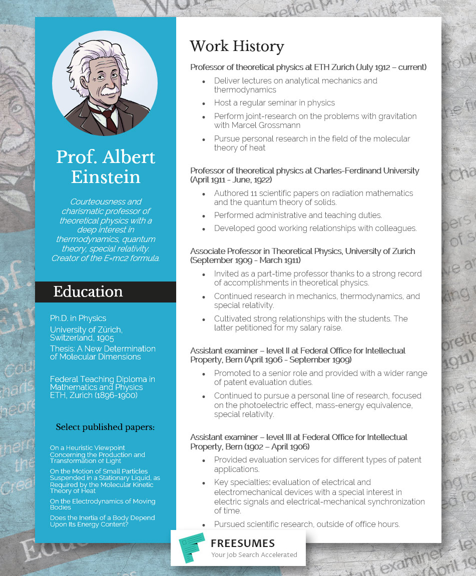 Albert Einstein's resume