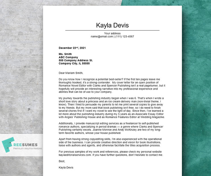 cover letter sample for publishing company